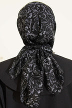 Motifli Flamu Cotton Eşarp Siyah Gri