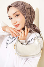 Motifli Flamu Cotton Eşarp Vizon