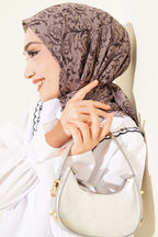 Motifli Flamu Cotton Eşarp Vizon