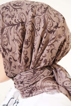 Motifli Flamu Cotton Eşarp Vizon