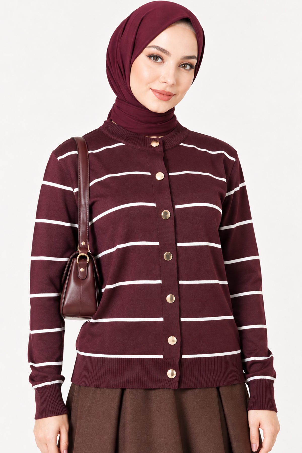 Gold Buttoned Striped Mercerized Cardigan White