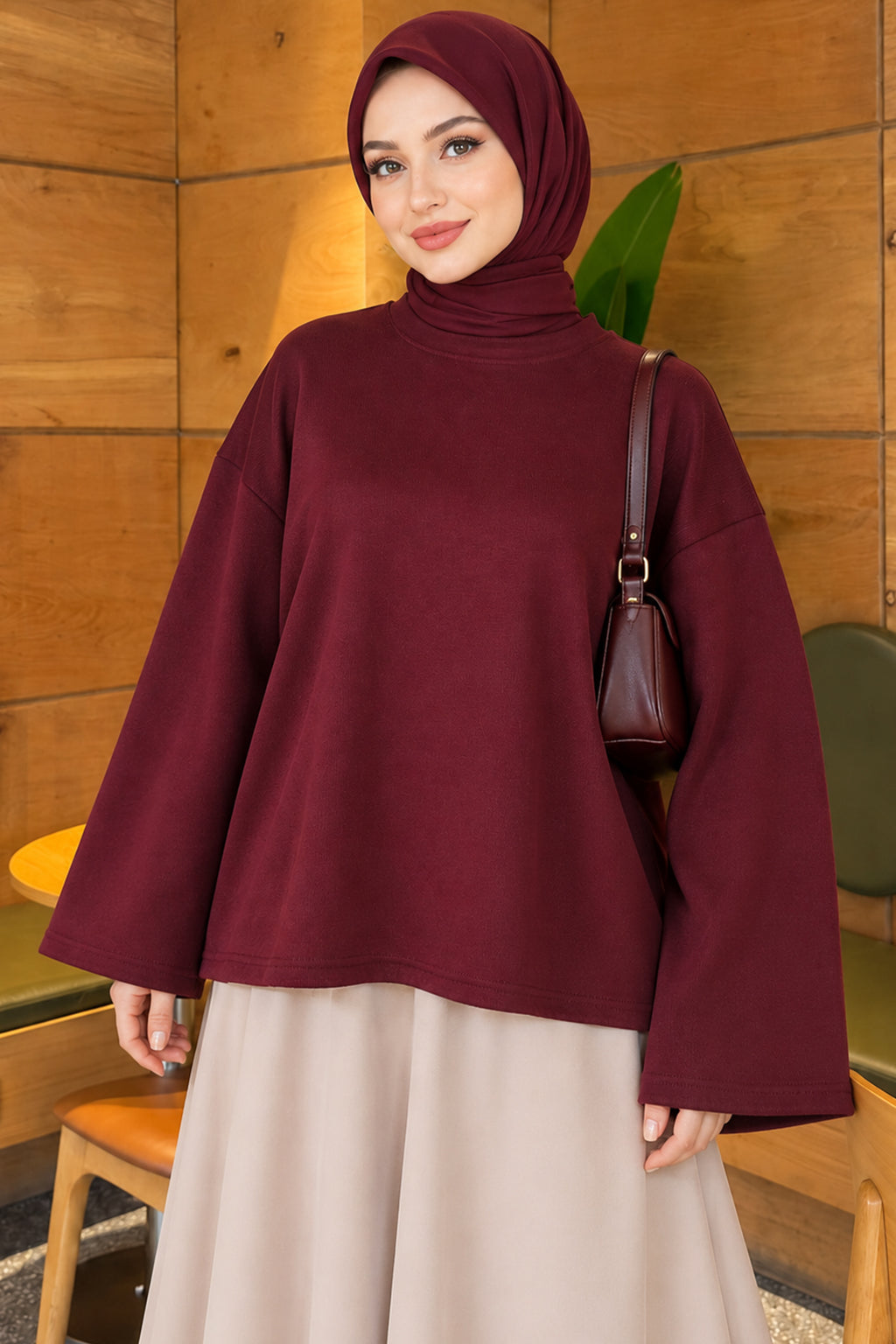 Basic Rundhalsbluse Braun