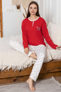 Nakış Detaylı Fitilli Pijama Takımı Kırmızı