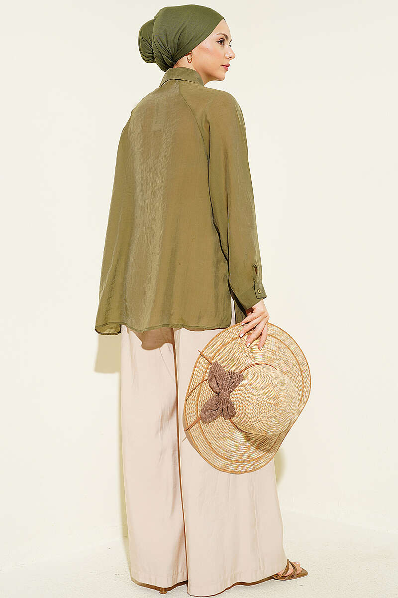 Nakış İşleme Detaylı Gömlek Haki