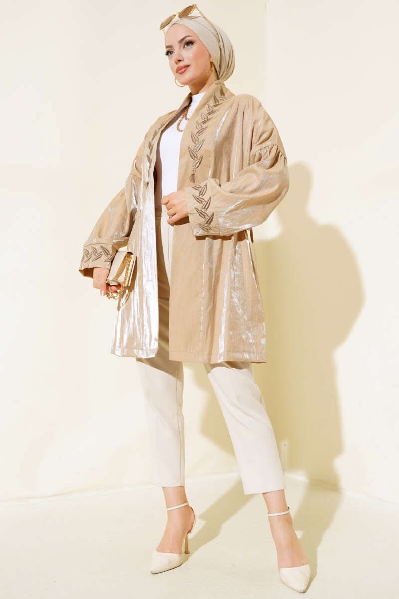 Nakış İşlemeli Parlak Kimono