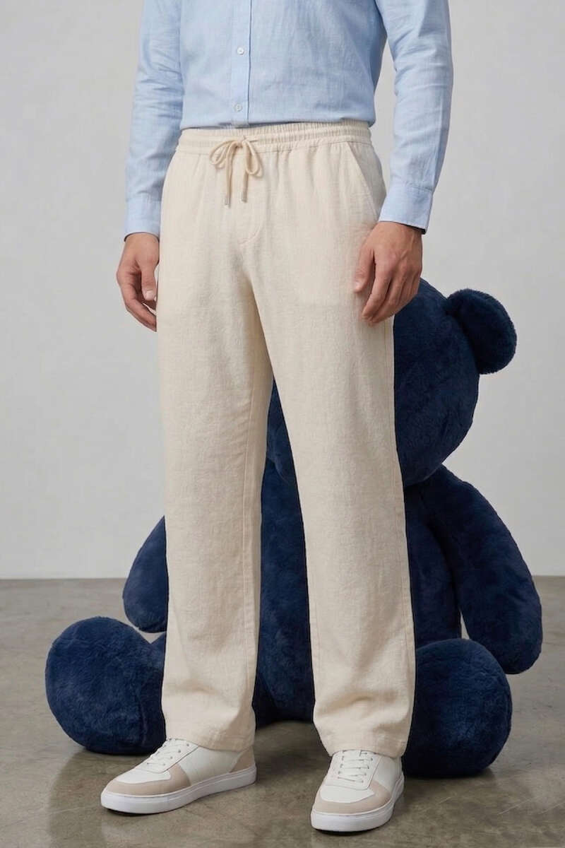 Nakışlı Keten Erkek Pantolon