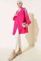 Nakışlı Pullu Kimono Fuşya