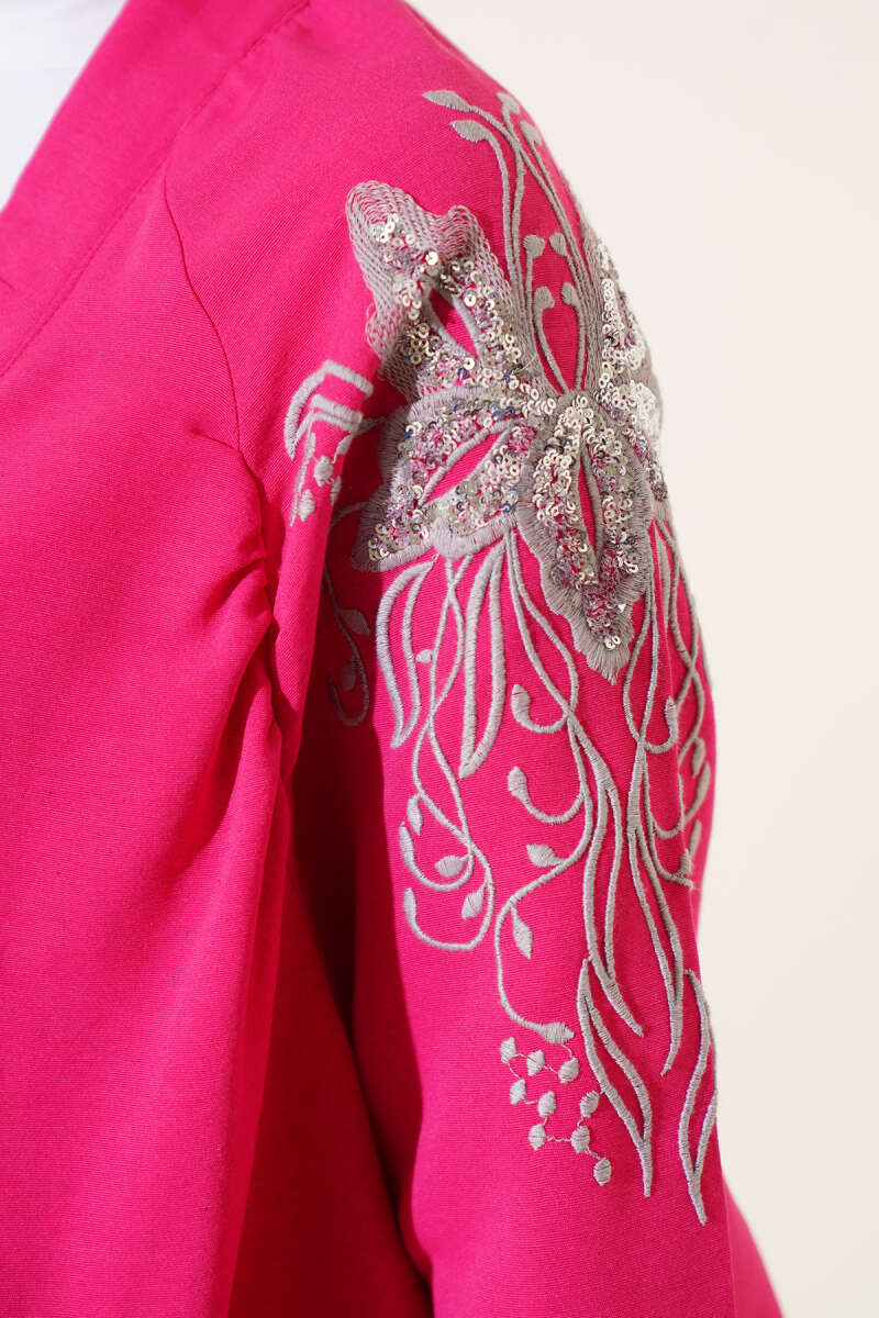 Nakışlı Pullu Kimono Fuşya