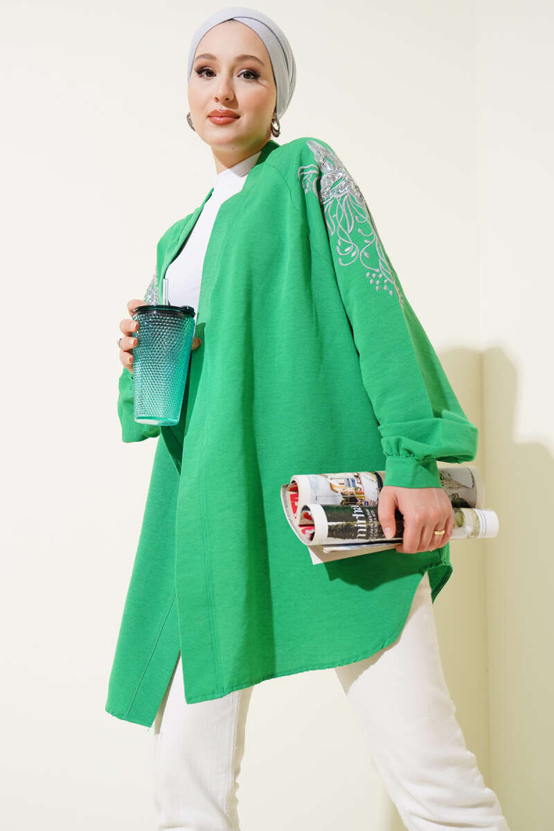 Nakışlı Pullu Kimono Yeşil