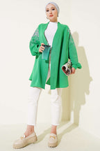 Nakışlı Pullu Kimono Yeşil