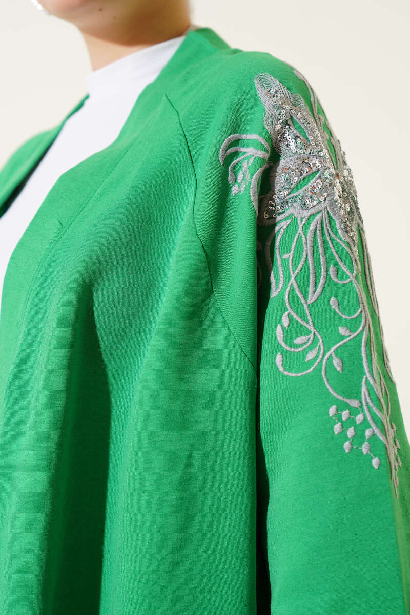 Nakışlı Pullu Kimono Yeşil