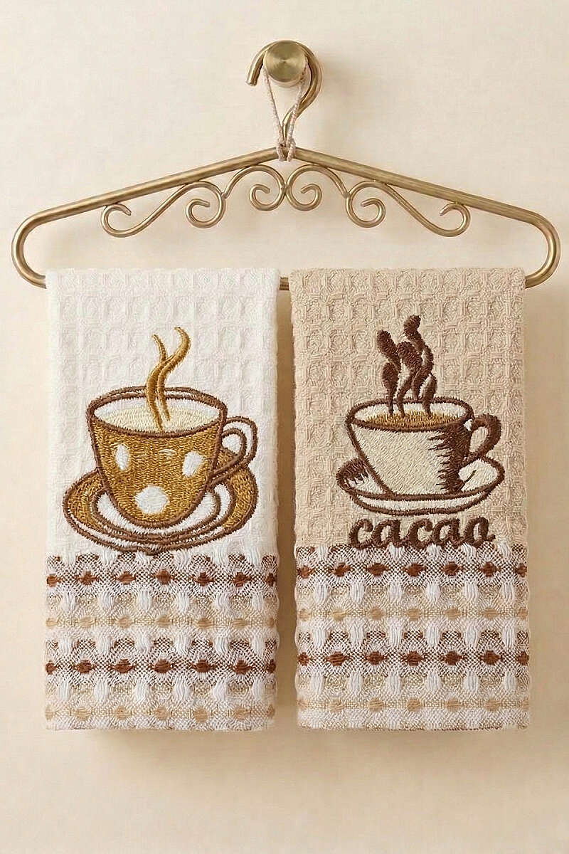 Nakışlı Waffle Mutfak Havlusu 2’li Set Asorti 5