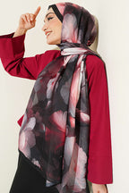 Nergis Desenli Soft Şal Siyah Pembe