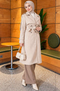 Long Coat with Shoulder Epaulettes Beige