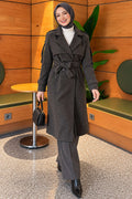 Long Cachet Coat with Shoulder Epaulettes FÜME