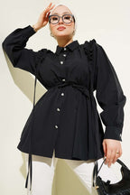 Shoulder Ruffled Heart Button Shirt