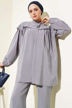 Omuz Fırfırlı Tencel Tunik İkili Takım