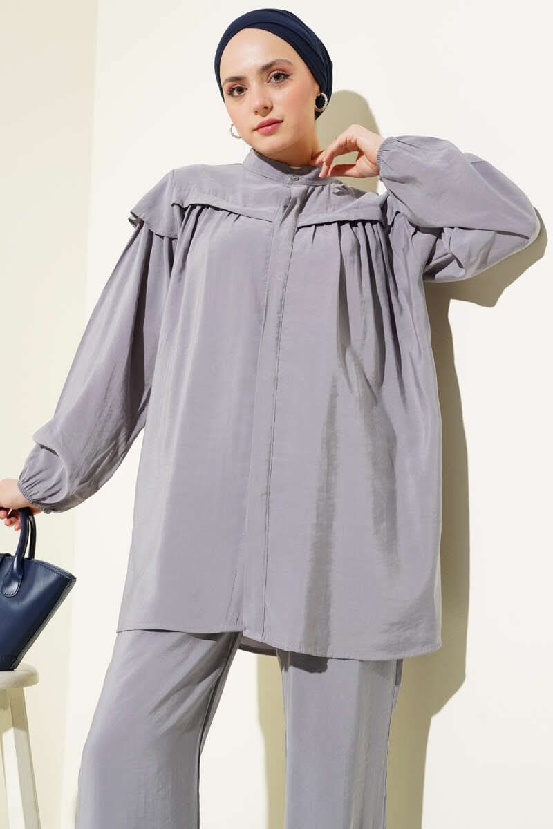 Omuz Fırfırlı Tencel Tunik İkili Takım