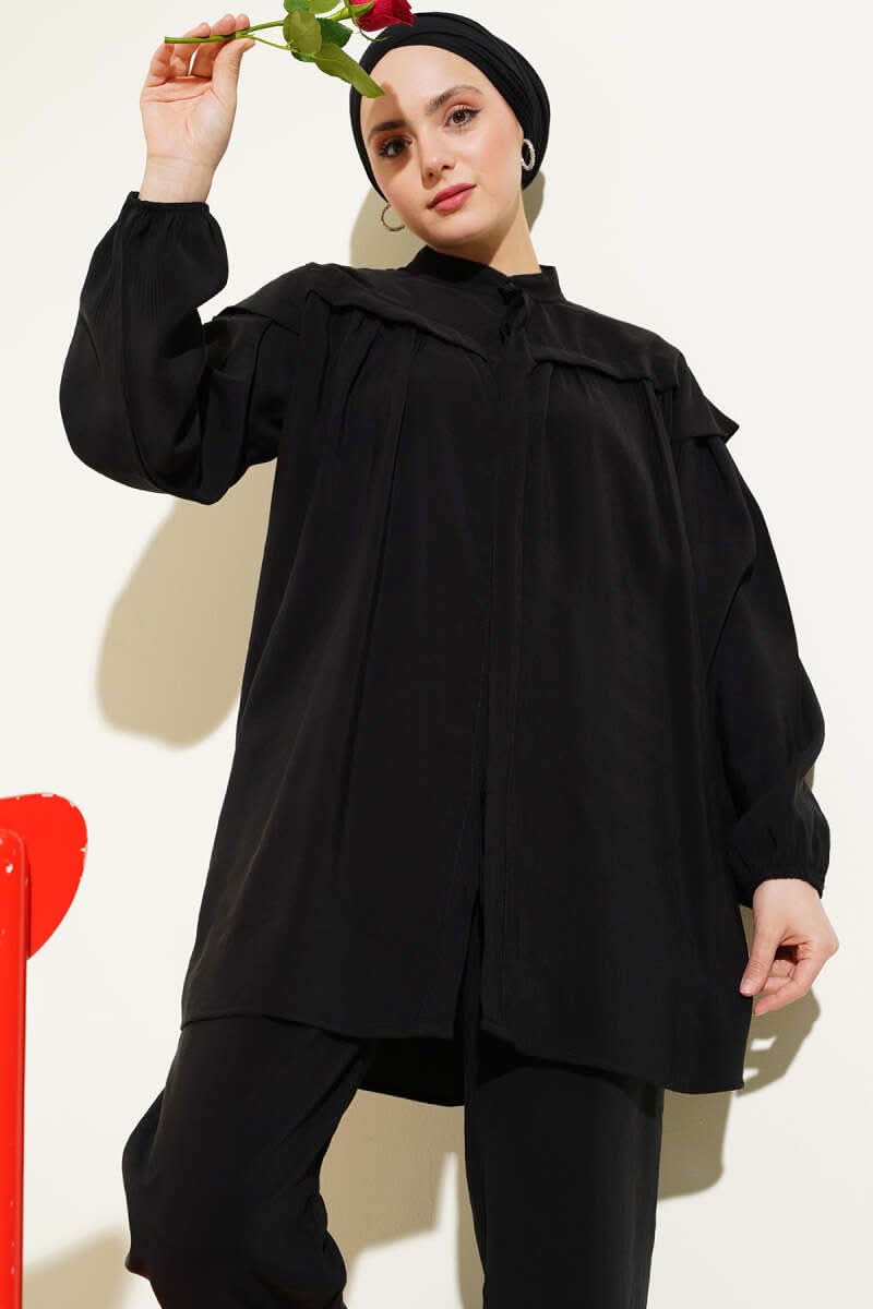 Omuz Fırfırlı Tencel Tunik İkili Takım