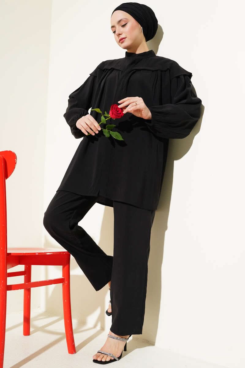 Omuz Fırfırlı Tencel Tunik İkili Takım