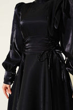 Omuz Fiyonklu Parlak Abiye Elbise