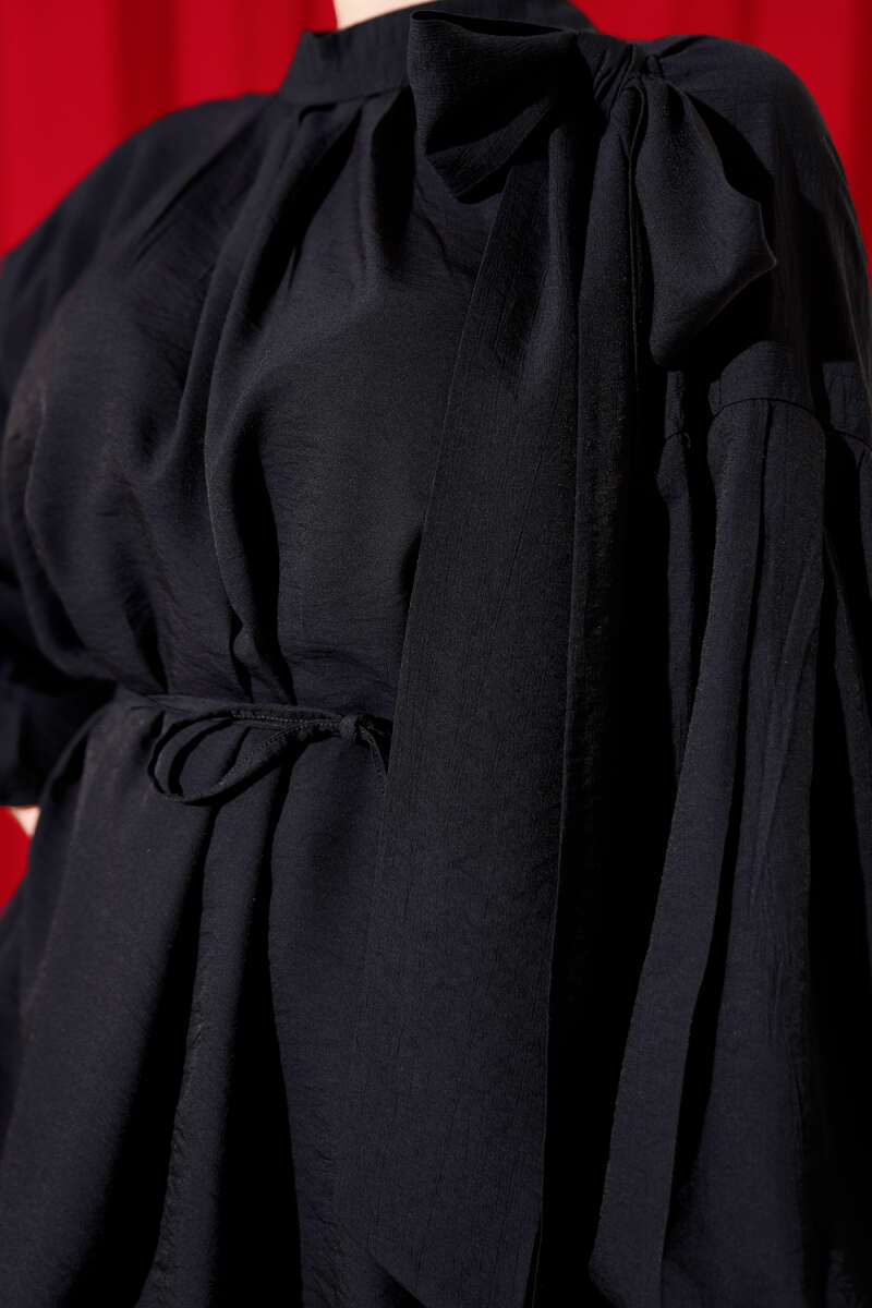 Omuz Fiyonklu Salaş Tunik Siyah