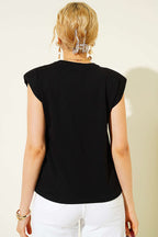 Omuz Vatkalı Loyşa T-shirt Siyah