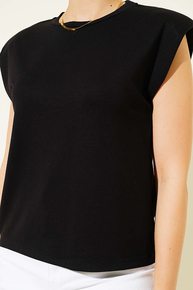 Omuz Vatkalı Loyşa T-shirt Siyah