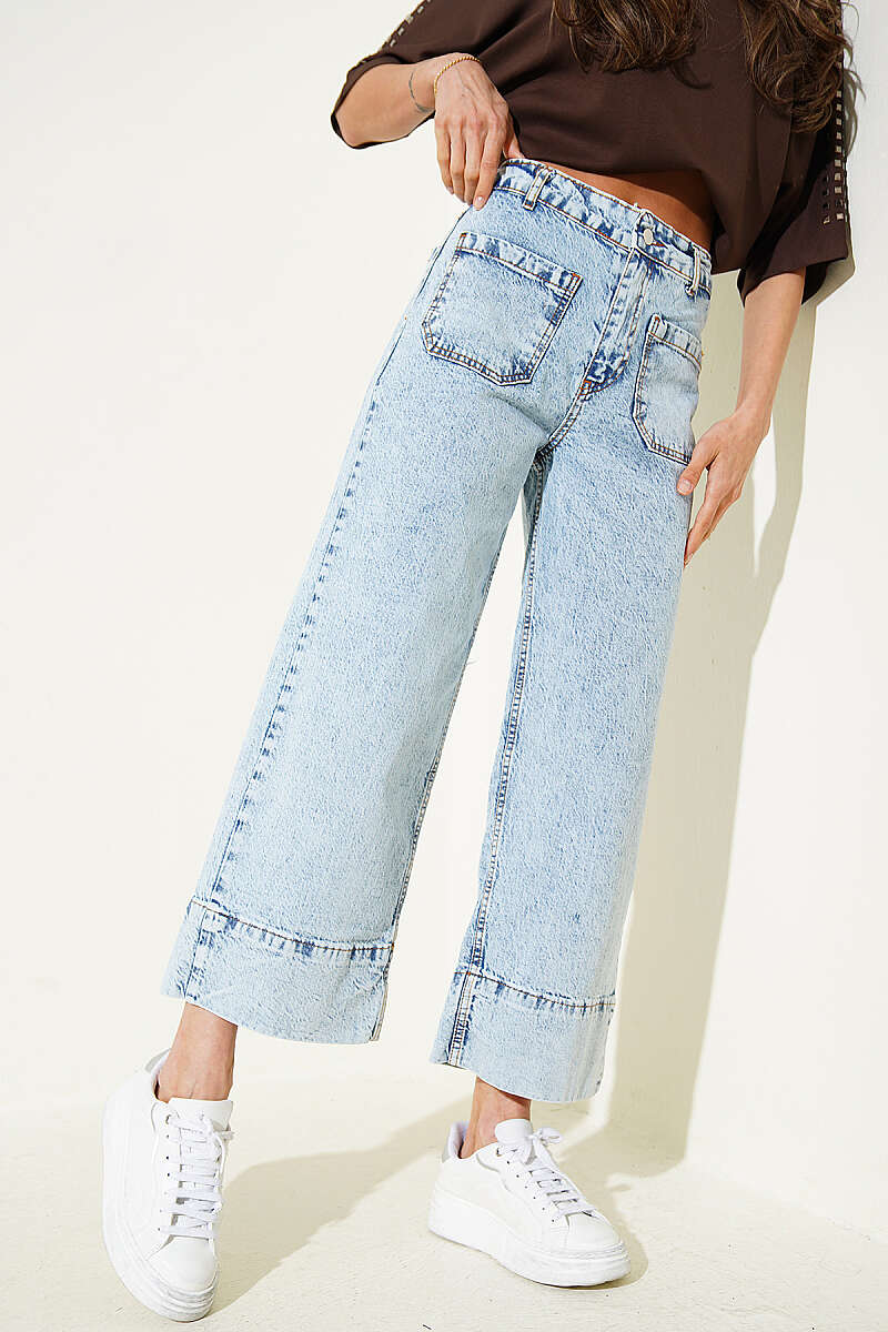 Ön Cepli Wide Leg Kot Pantolon Kar Açık