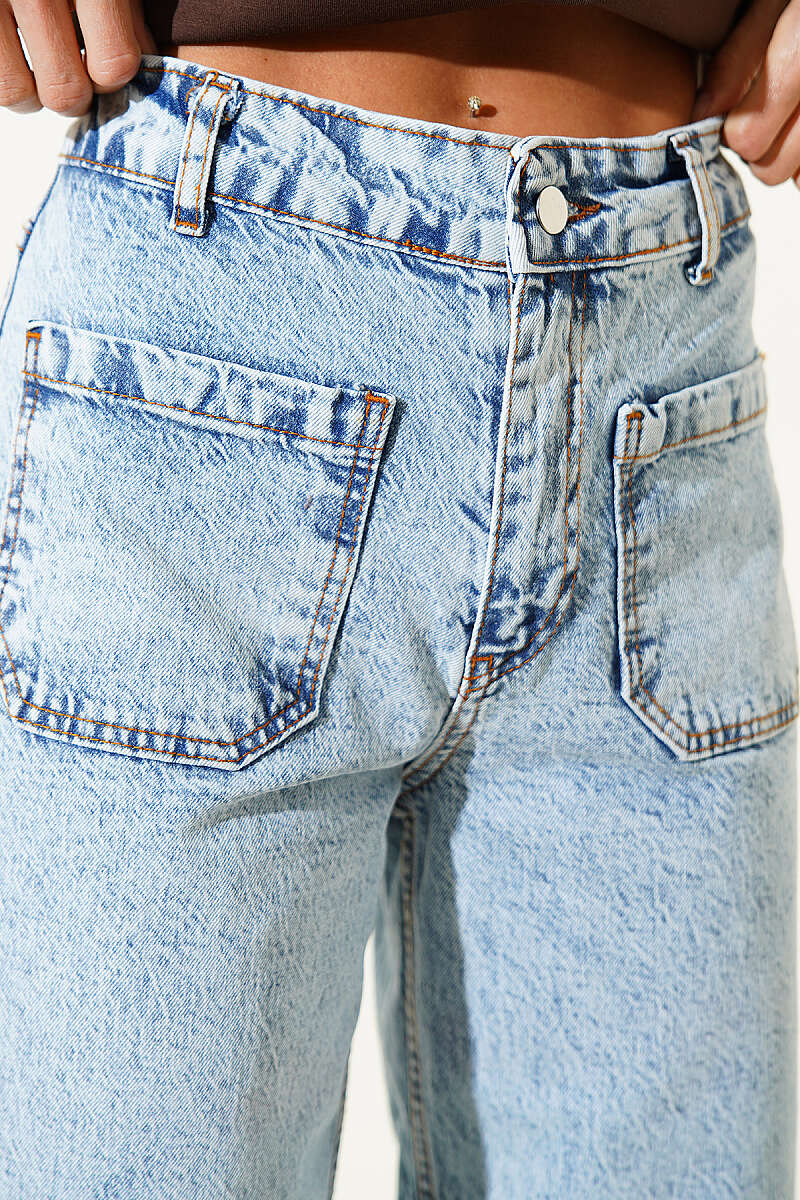 Ön Cepli Wide Leg Kot Pantolon Kar Açık