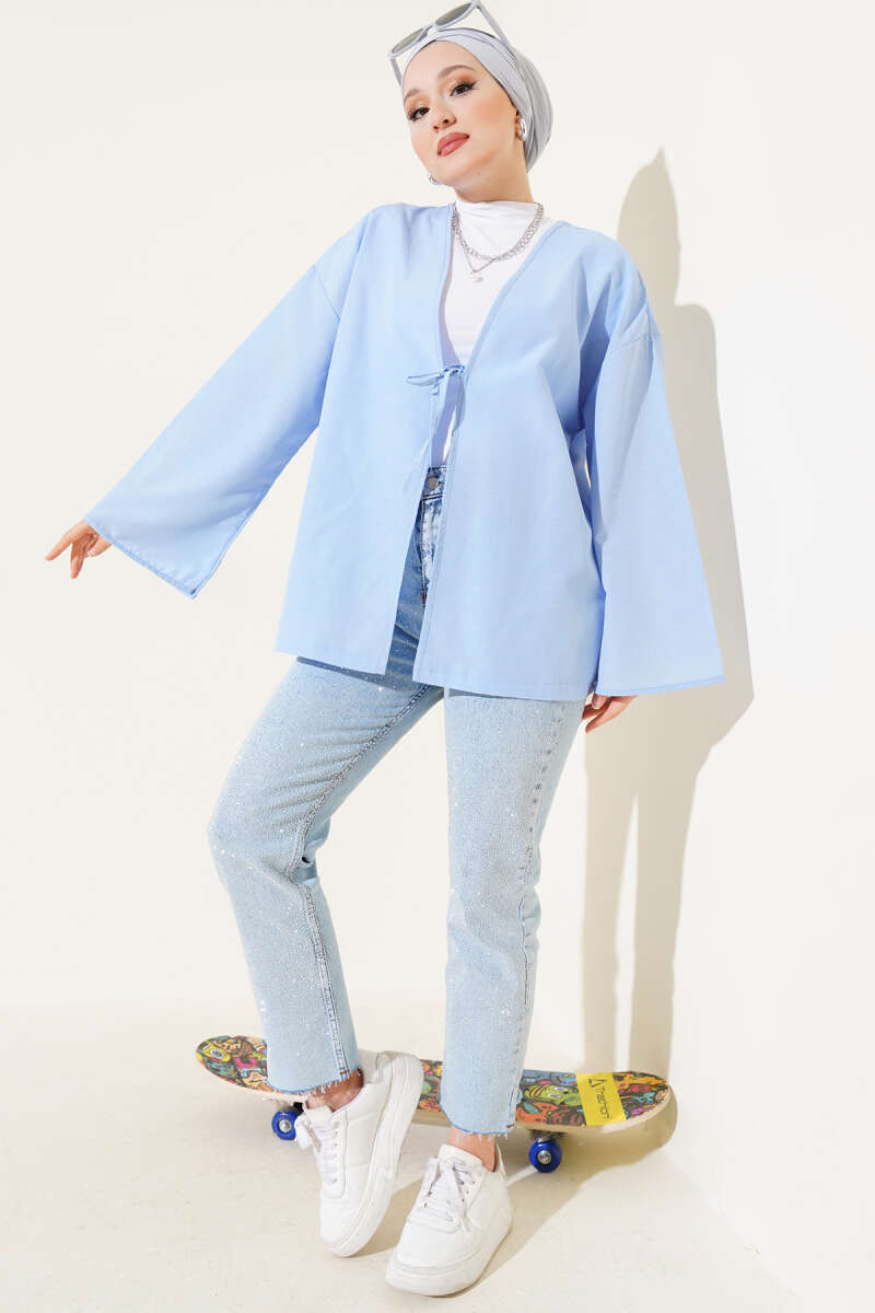 Önden Bağlama Detaylı Terikoton Kimono