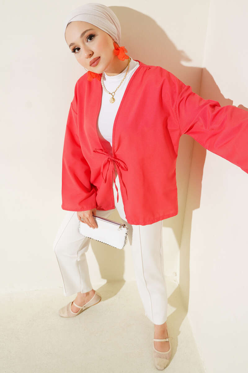 Terikoton Kimono With Front Fastening Detail