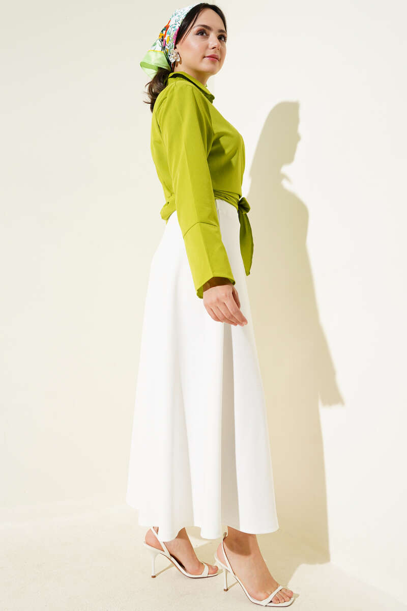 Önden Bağlamalı Kısa Gömlek Yağ Yeşili