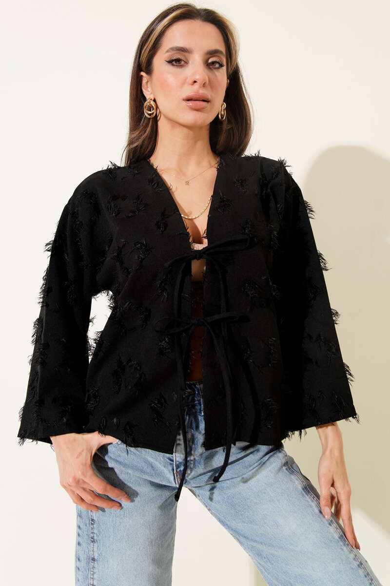 Önden Bağlamalı Püsküllü Kimono