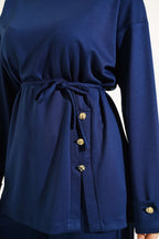 Önden Düğme Detaylı İp Bağcıklı İkili Takım