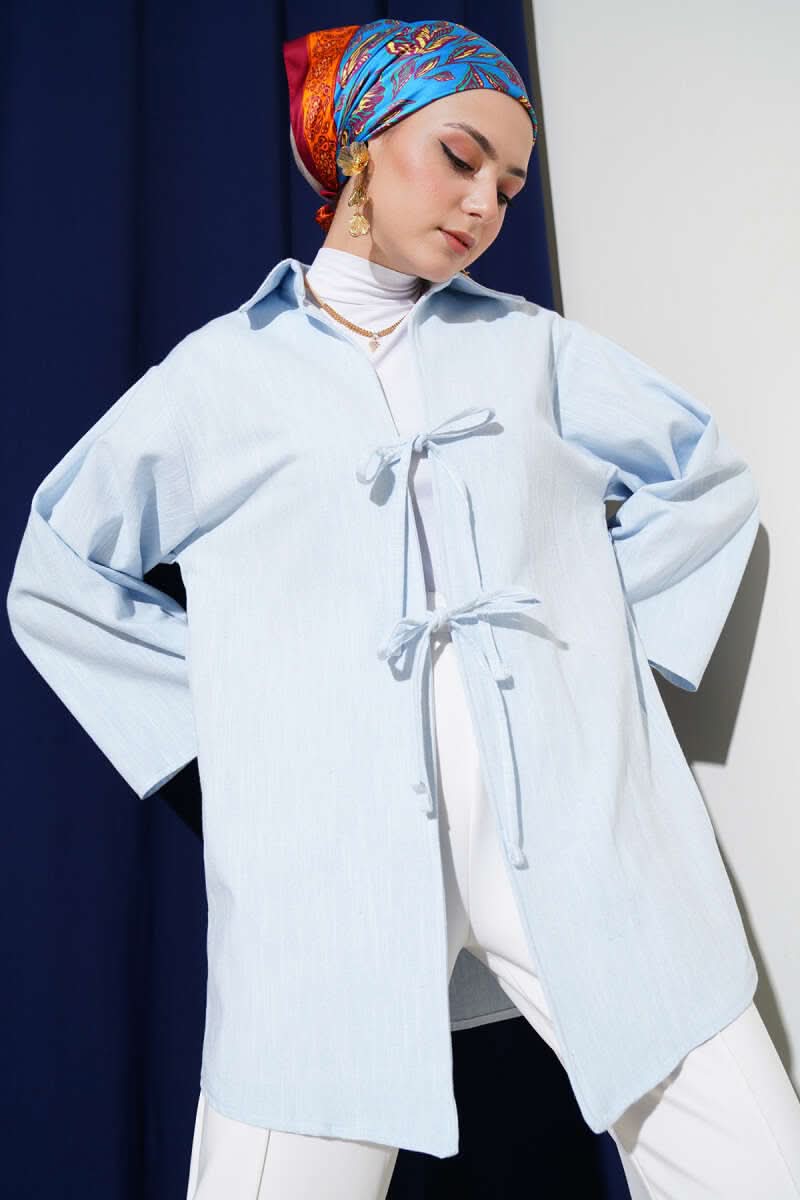Önü Bağcıklı Keten Kimono
