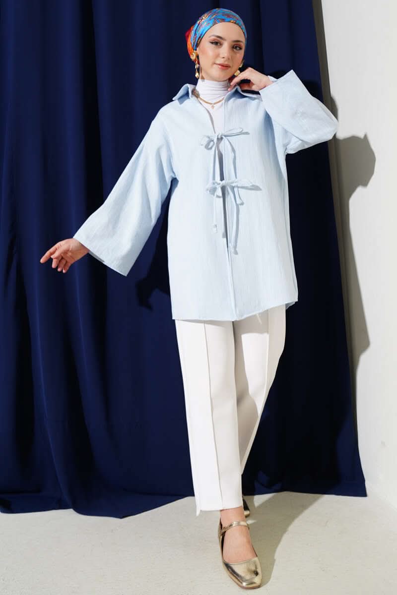 Önü Bağcıklı Keten Kimono