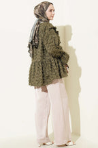 Önü Bağlamalı Püsküllü Kimono Haki