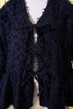 Önü Bağlamalı Püsküllü Kimono Lacivert
