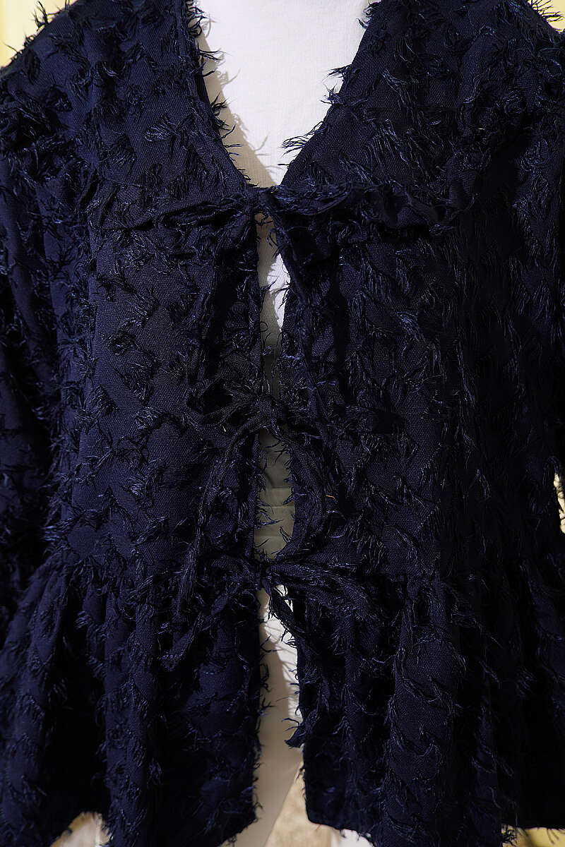 Önü Bağlamalı Püsküllü Kimono Lacivert