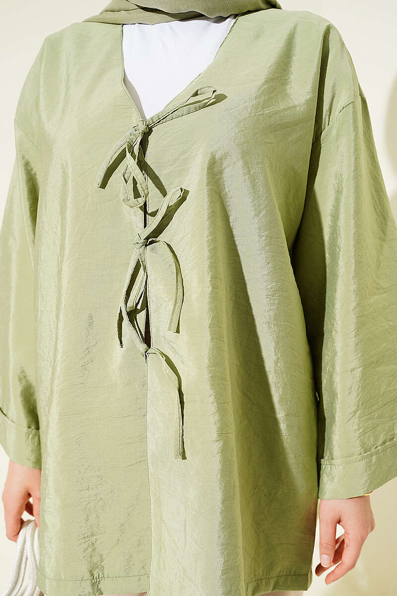 Önü Bağlamalı Salaş Paraşüt Kimono Çağla Yeşili