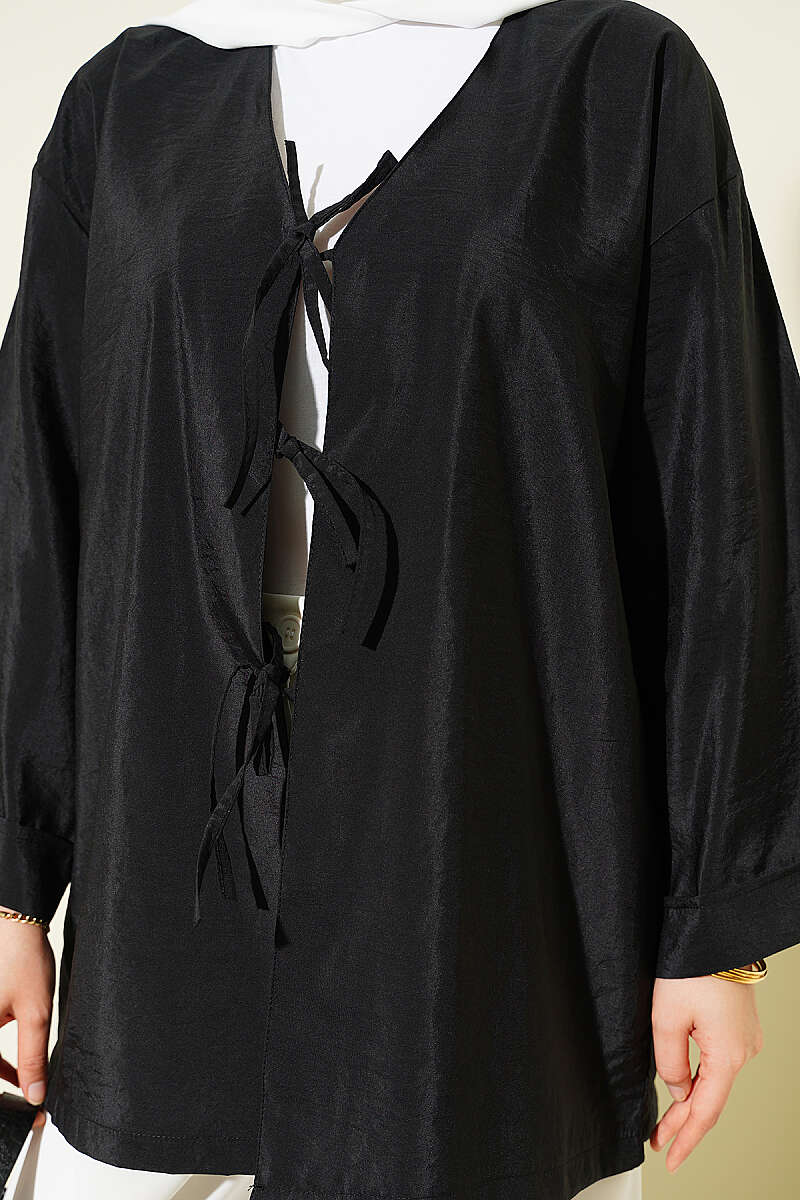 Önü Bağlamalı Salaş Paraşüt Kimono Siyah