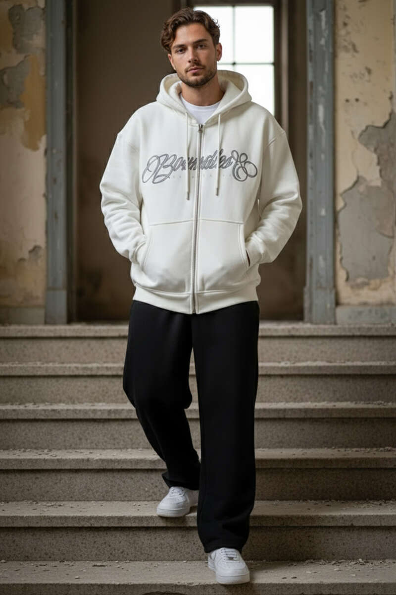 Printed Hoodie Three Yarn Men's Cardigan