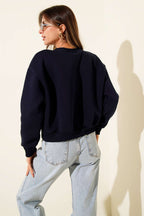 Önü Boncuklu Üç İplik Kısa Sweatshirt