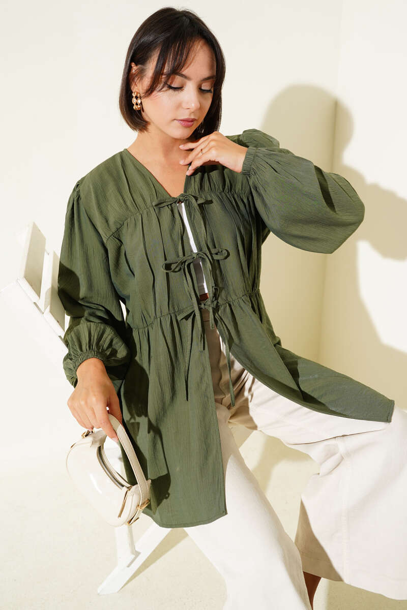 Önü Büzgülü Bilekleri Lastikli Kimono