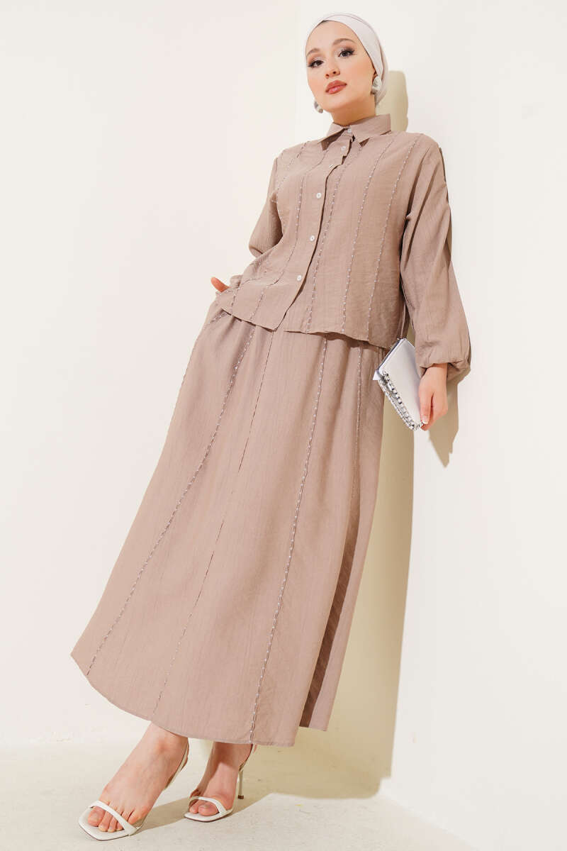 Skirted Suit With Stitching Detail In Front