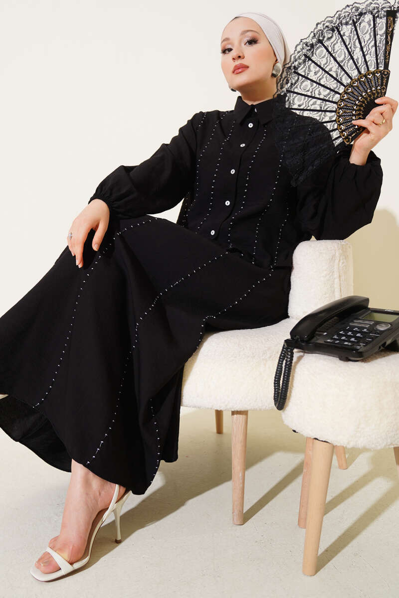 Skirted Suit With Stitching Detail In Front