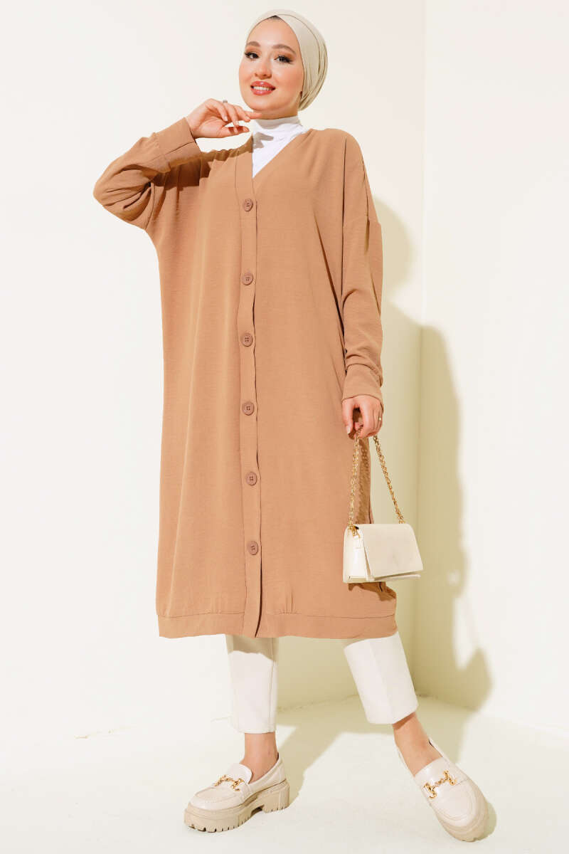 Önü Düğmeli Ayrobin  Uzun Hırka