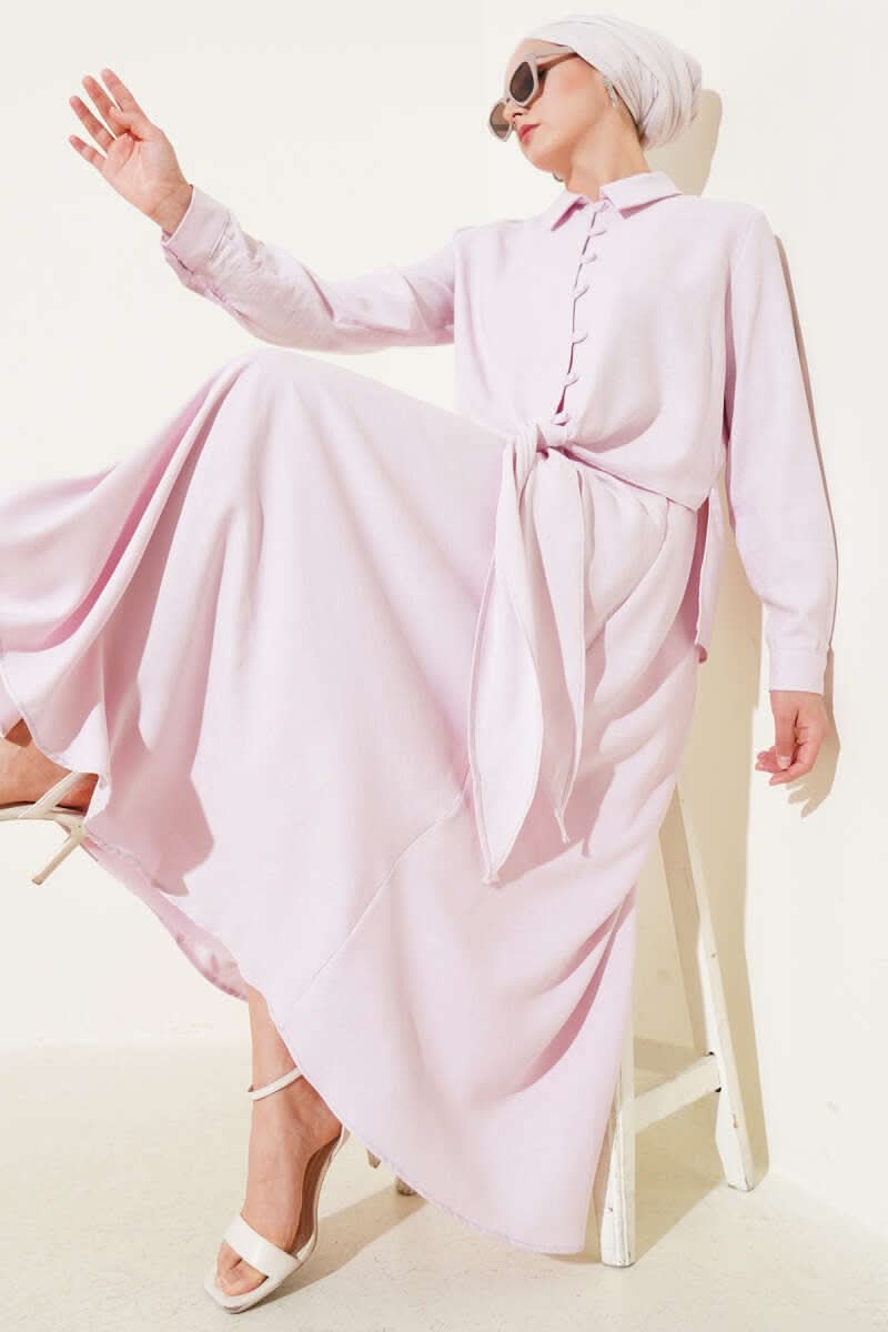 Front Buttoned Linen Skirted Suit