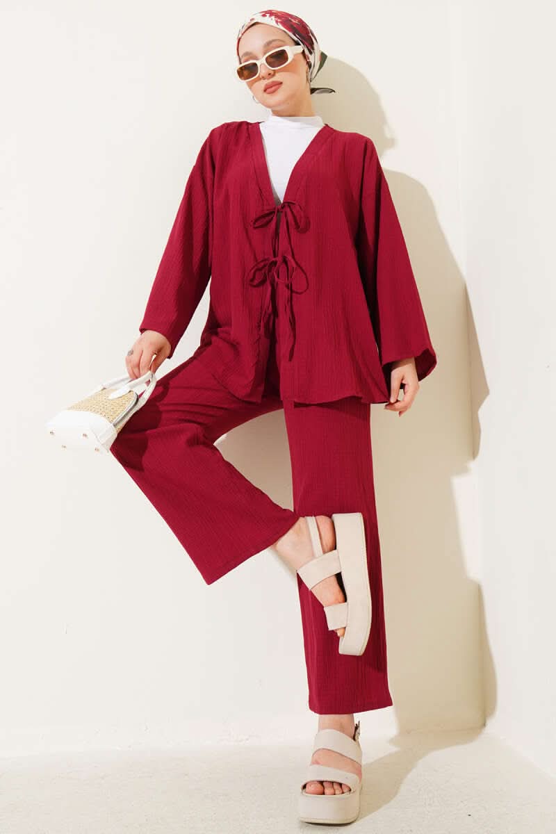 Crinkle Double Set With Front Drawstring Ties